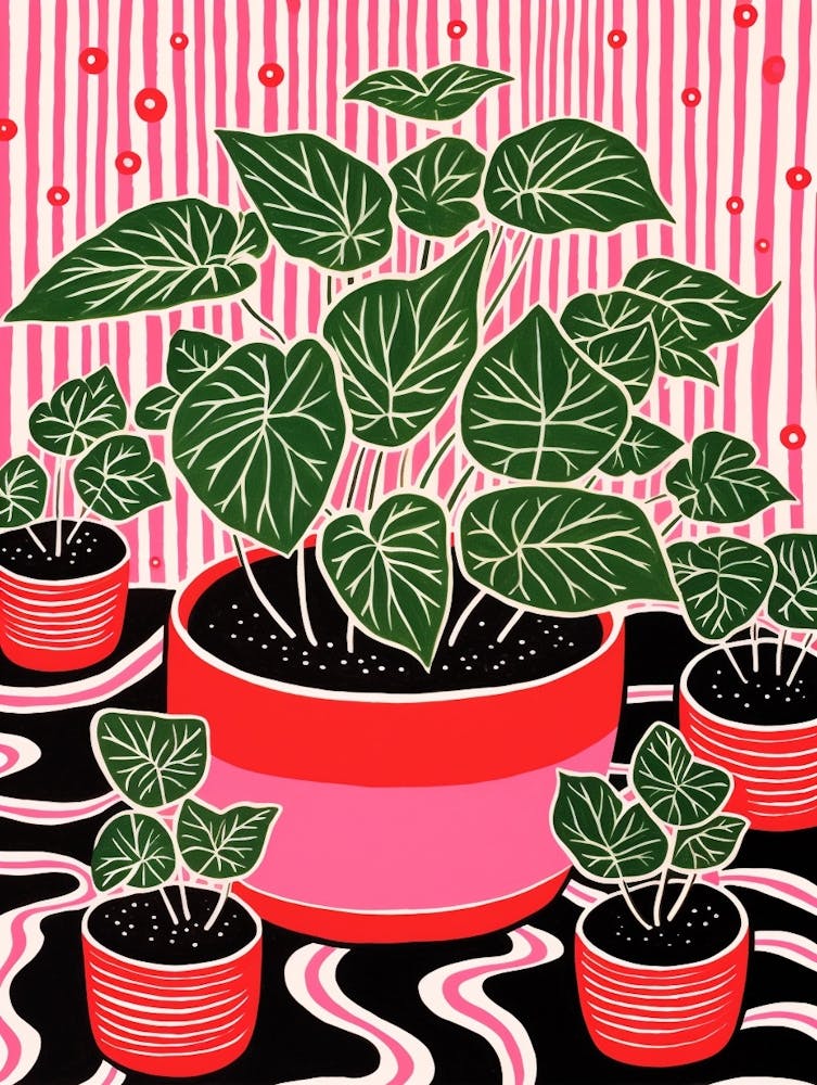 Pink And Red Plant Illustration Fittonia White Anne 1