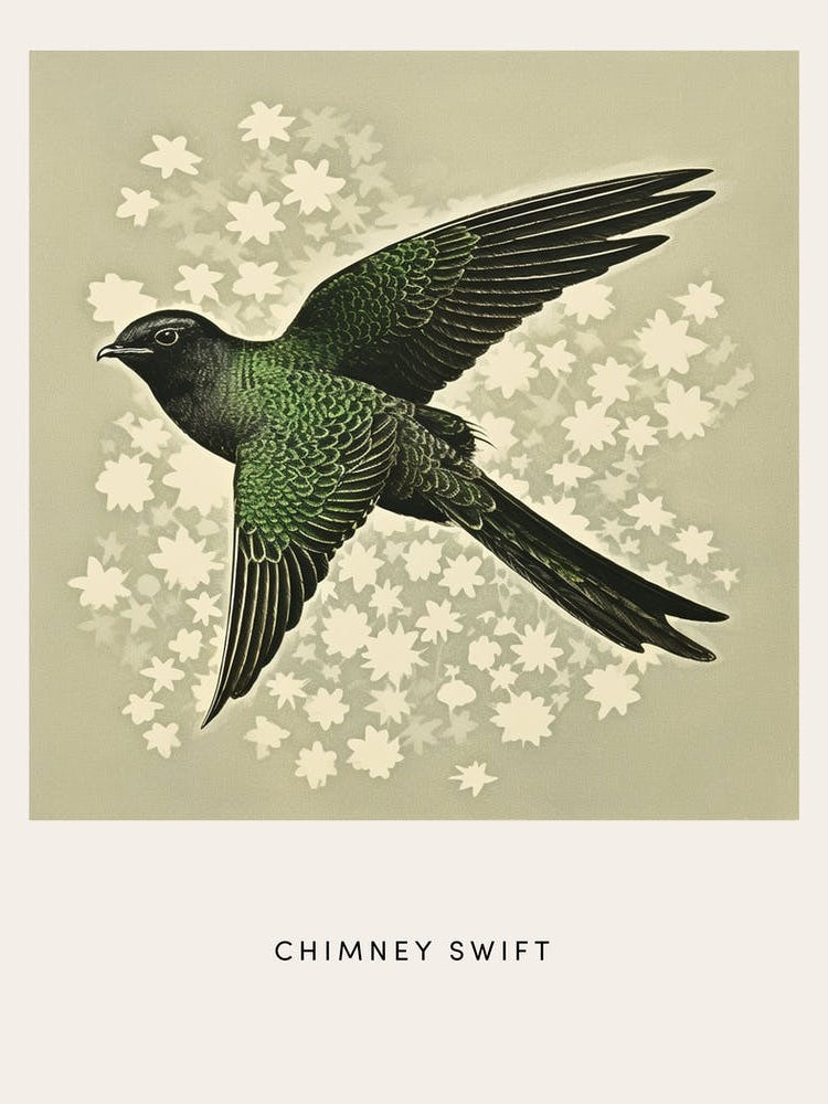Ohara Koson Inspired Bird Painting Chimney Swift 2 Poster