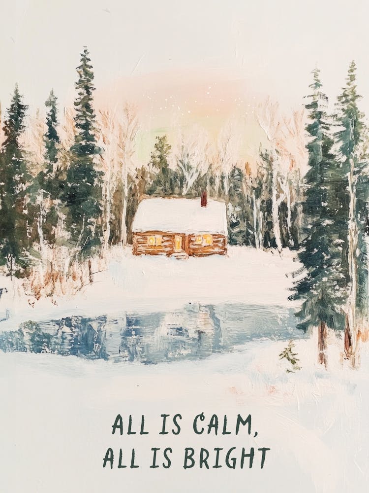 All Is Calm, All Is Bright. Whimsical Christmas Acrylic Landscape