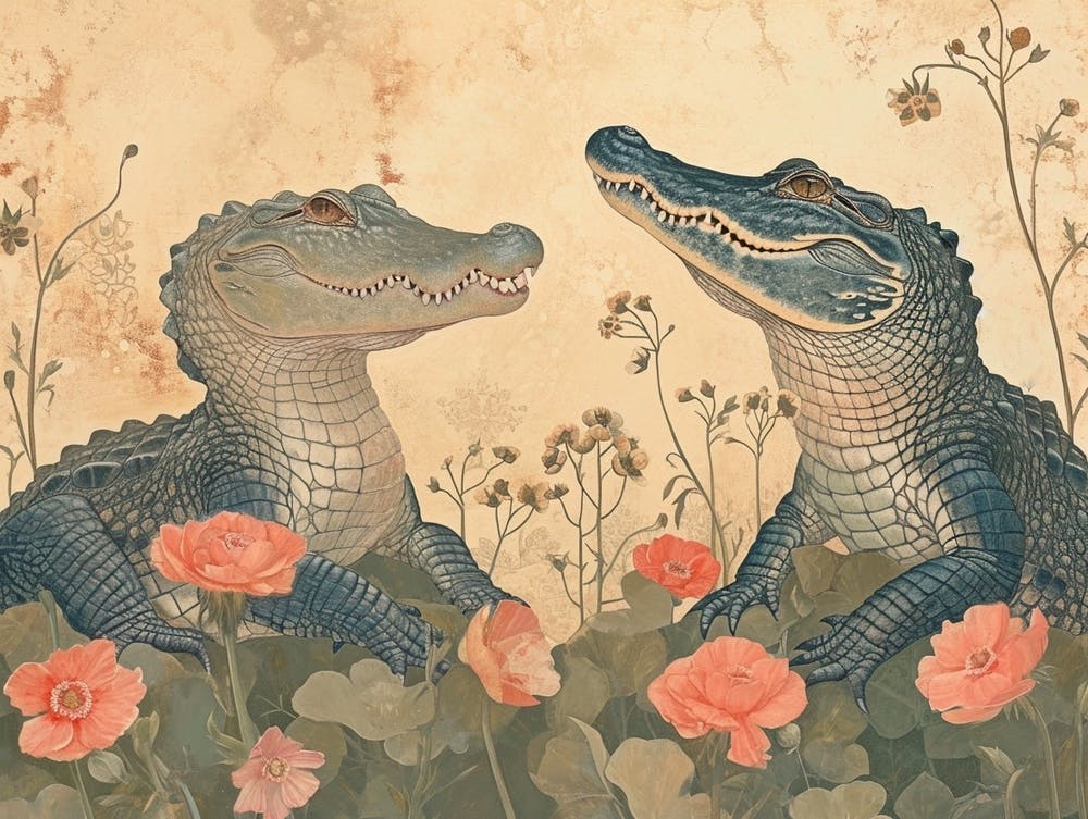 Floral Animal Illustration Crocodile 1