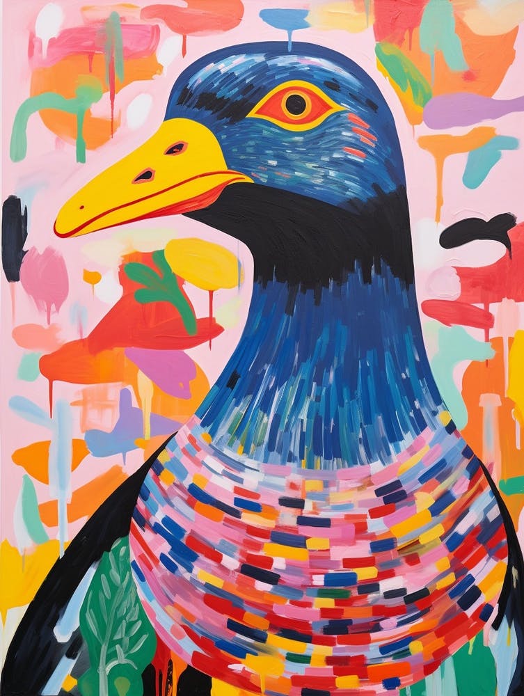 Farbenfrohes Vogelgemälde Blässhuhn 3