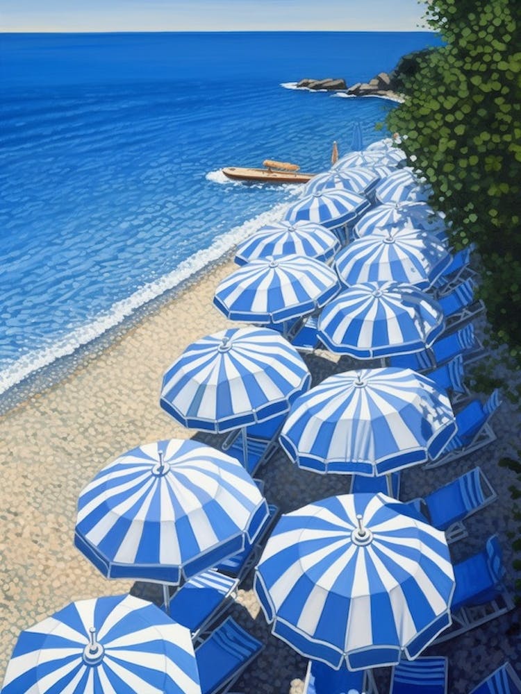 Striped Blue And White Beach Umbrellas In Italy 2