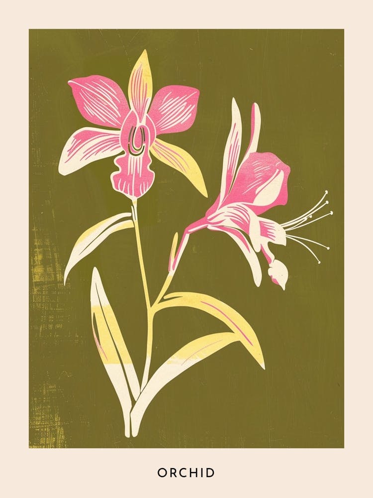Pink & Green Orchid 1 Flower Poster