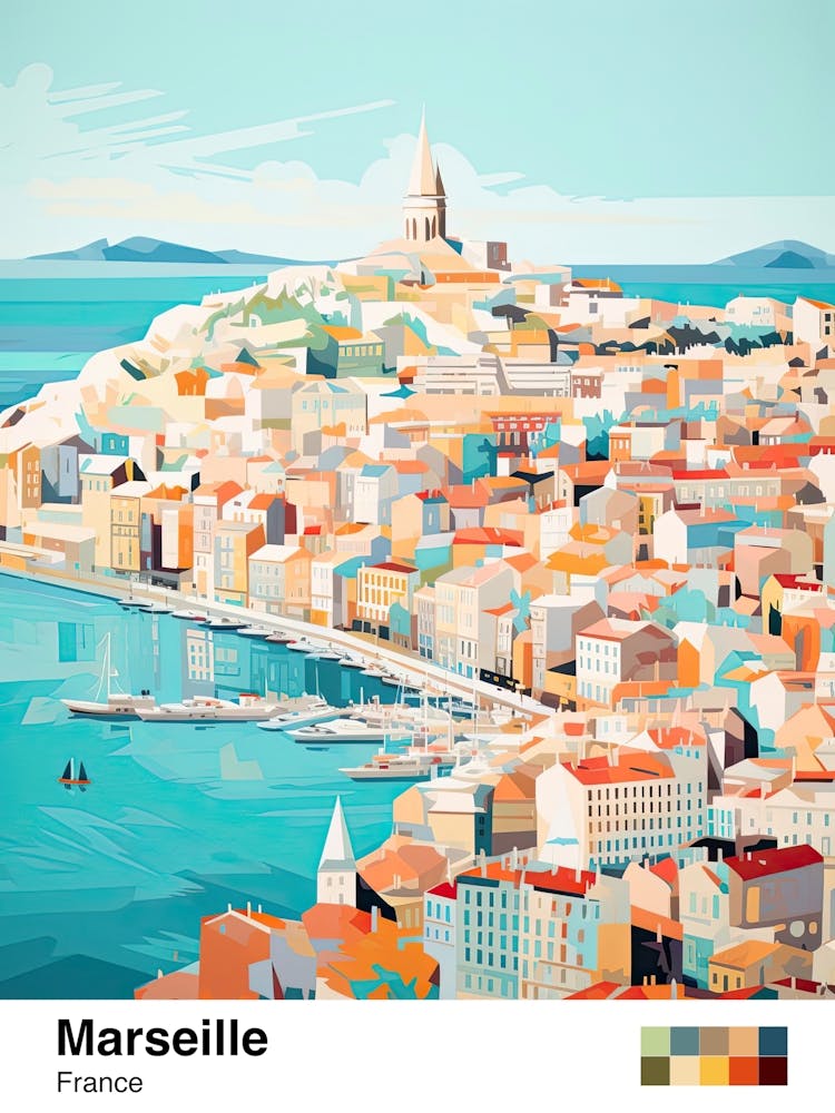 Marseille, France, Geometric Illustration 6 Poster