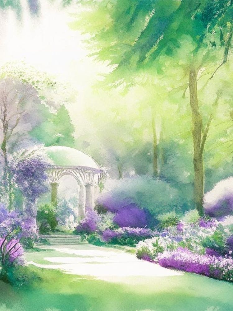 Central Park Conservatory Garden, Usa Pastel Watercolour