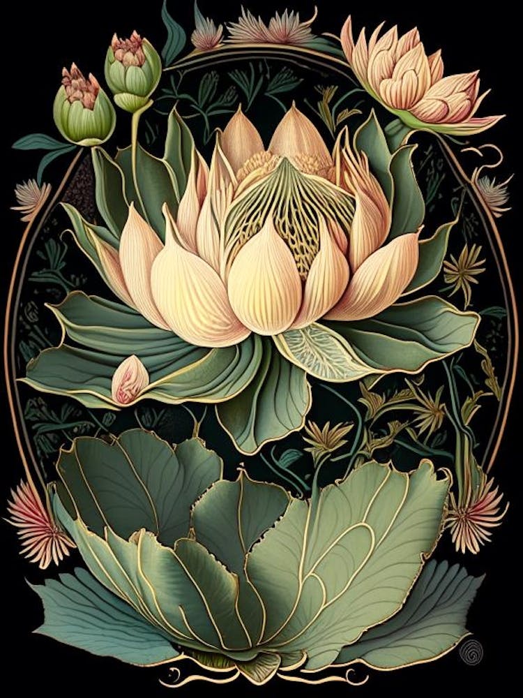 Lotus Floral 1 Botanical Vintage Poster Flower