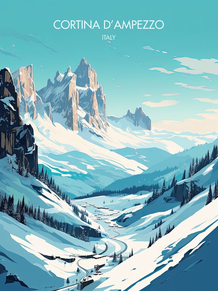 Poster Of Cortina D Ampezzo   Italy, Ski Resort Illustration 1