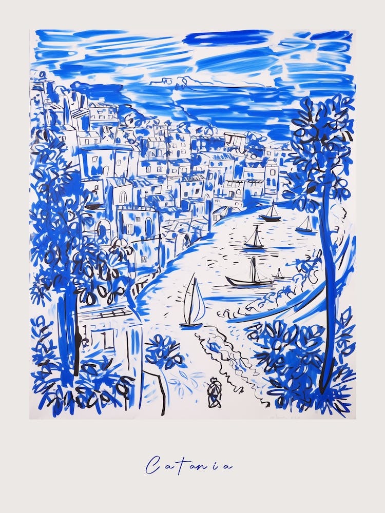 Catania Italy Blue Drawing Poster