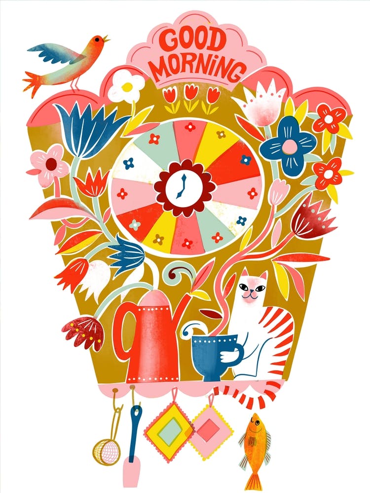Screenprint Good Morning Cuckoo Kitchen Clock