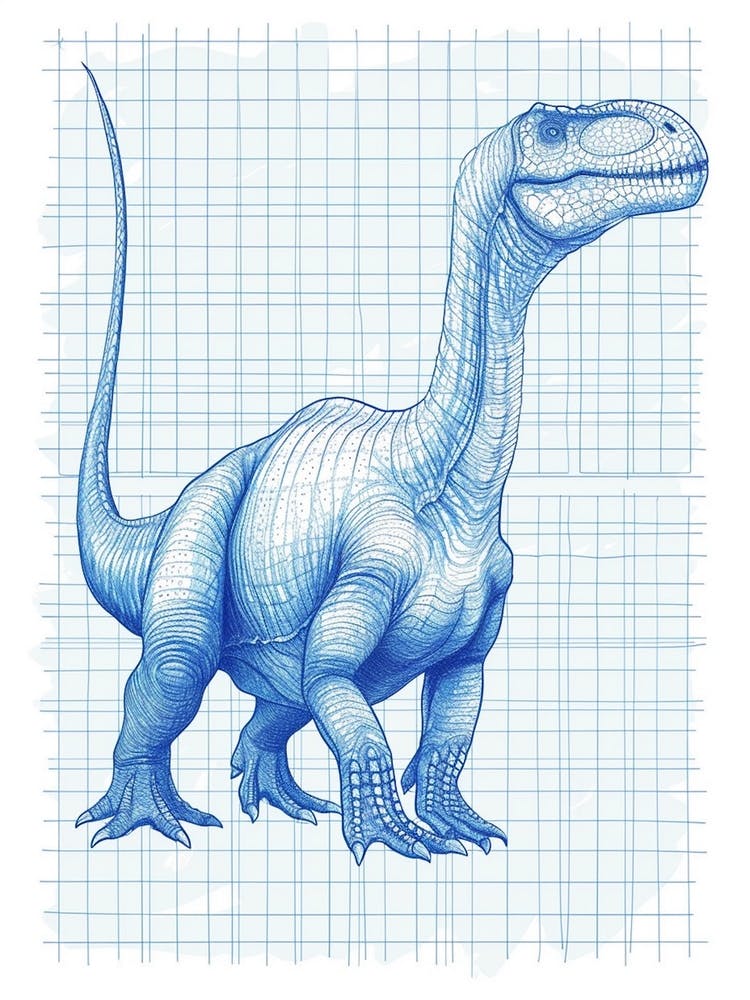Iguanodon Dinosaur Blue Print Sketch 1