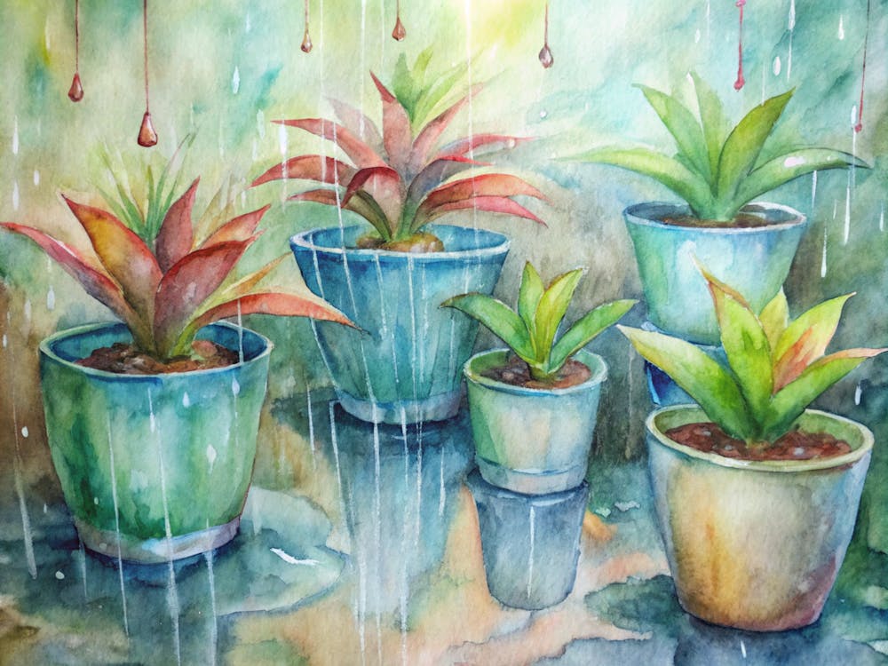 Potted Plants In Rain