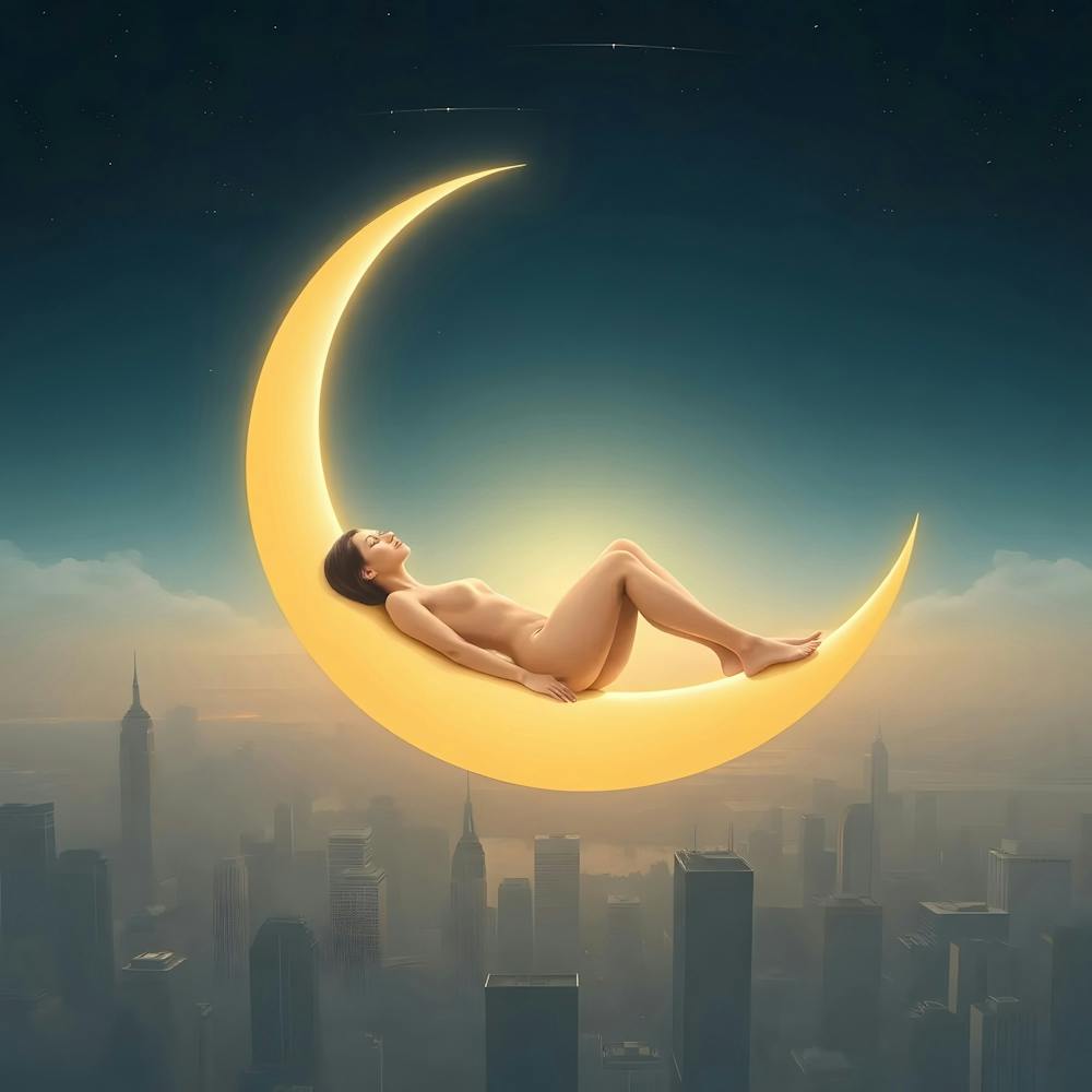 Surreal: Woman Reclining on the Crescent Moon