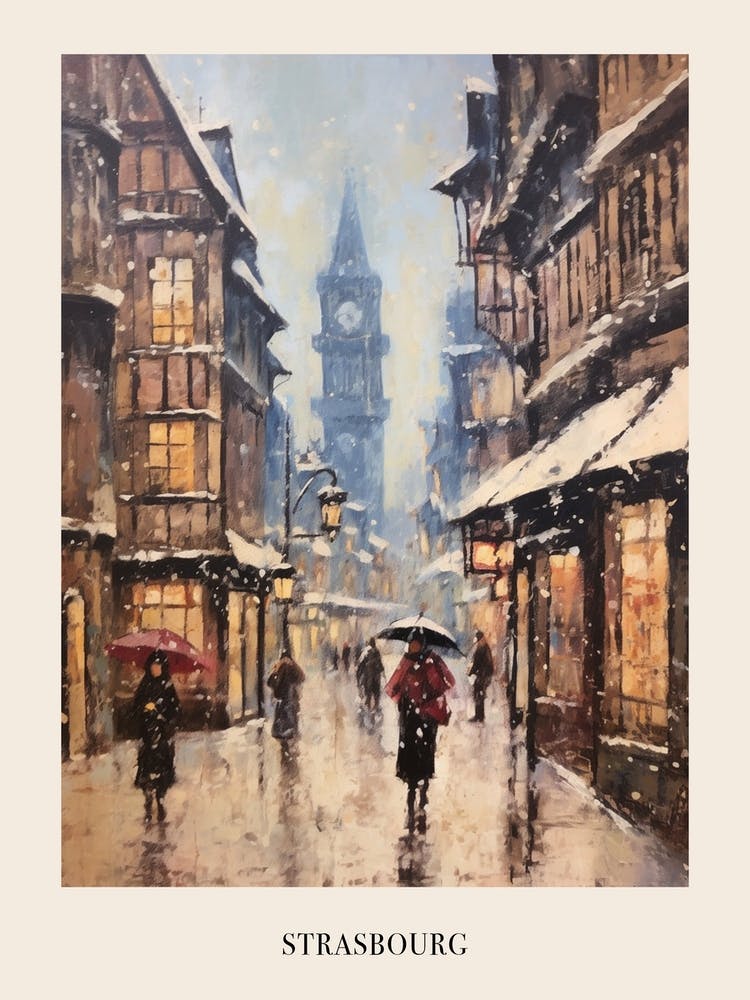 Vintage Winter Painting Poster Strasbourg France