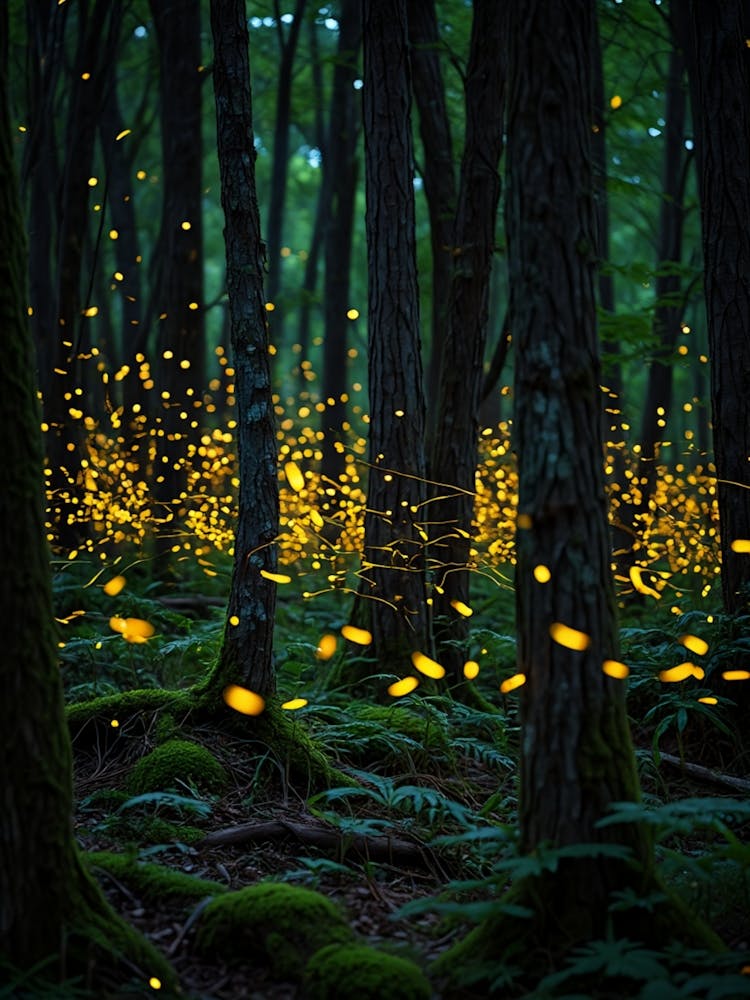 Illuminated Forest Fireflies Wall Art