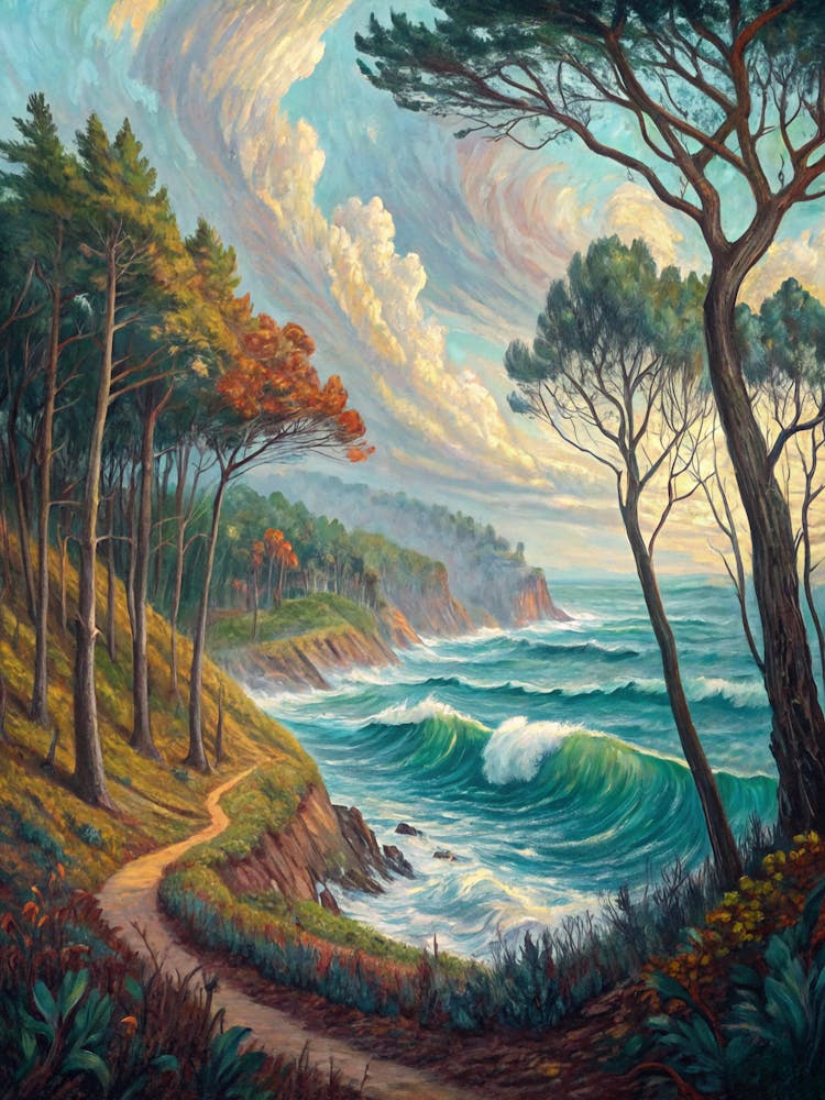 Surrealist Seascape in the Style of Van Gogh