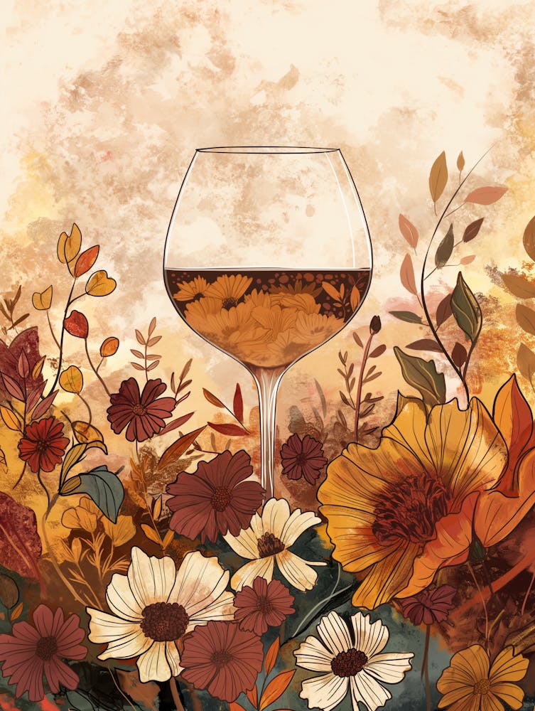 Cute Bohemian Illustration Of A Wine Glass