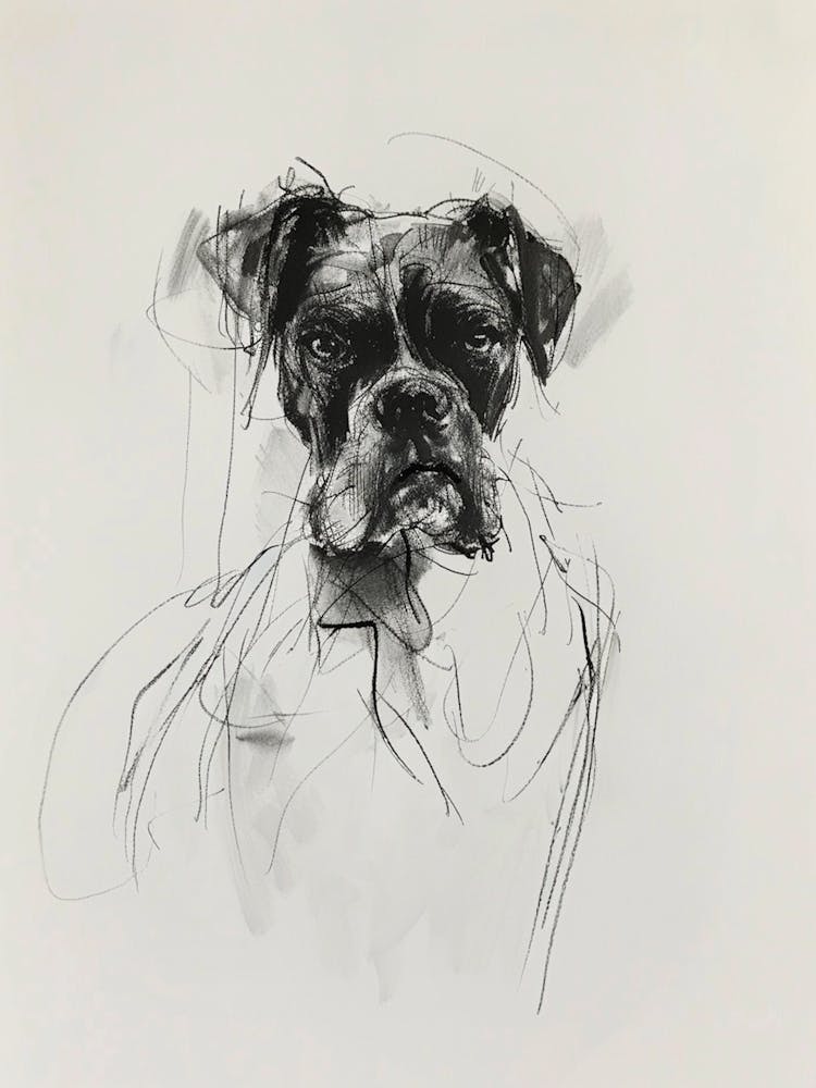 Boxer Dog Charcoal Line 4