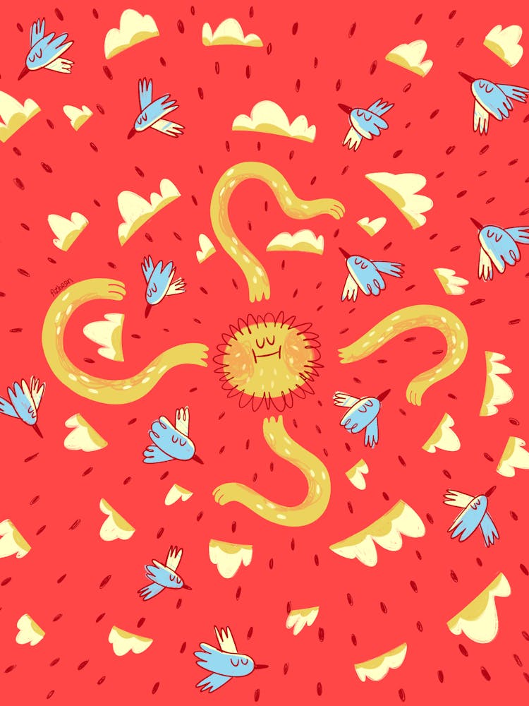 Joyous Sun With Birds