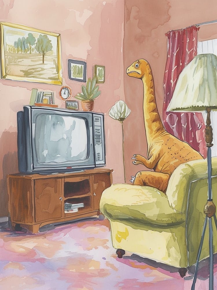 Dinosaur In The Living Room With A Tv 3