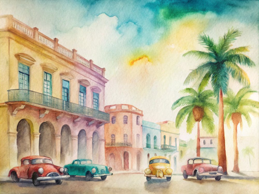Cuba Watercolor Painting