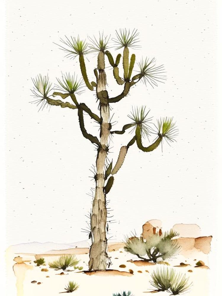 Arbres de Josué dans le désert - Aquarelle Minimaliste (2)