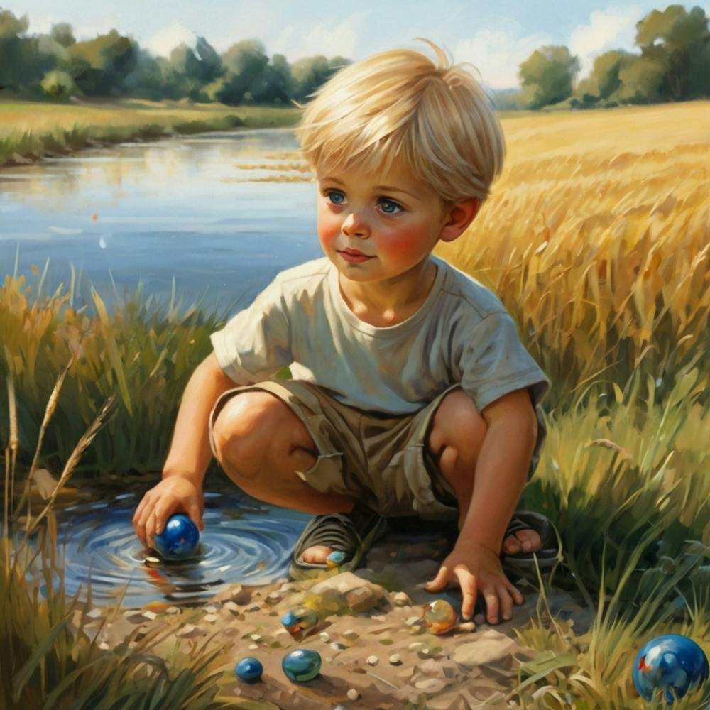 Boy Playing With Blue Balls