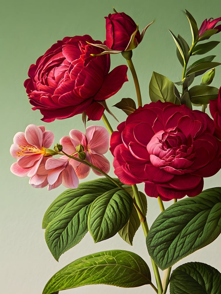 Rich Burgundy Roses Classic Botanical