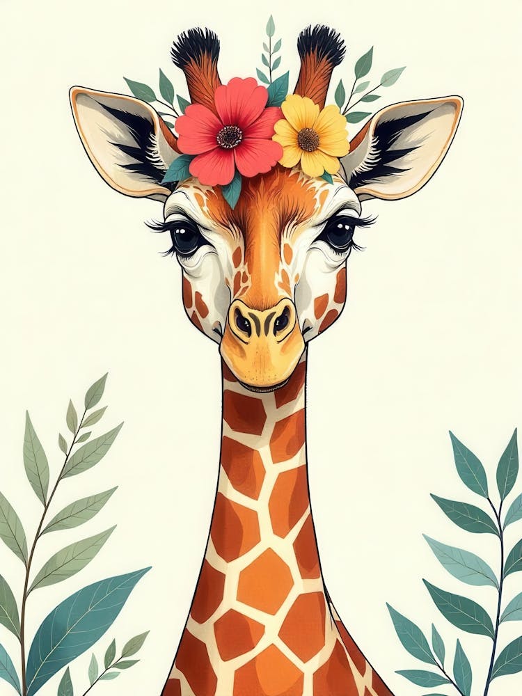 Giraffe With Flowers