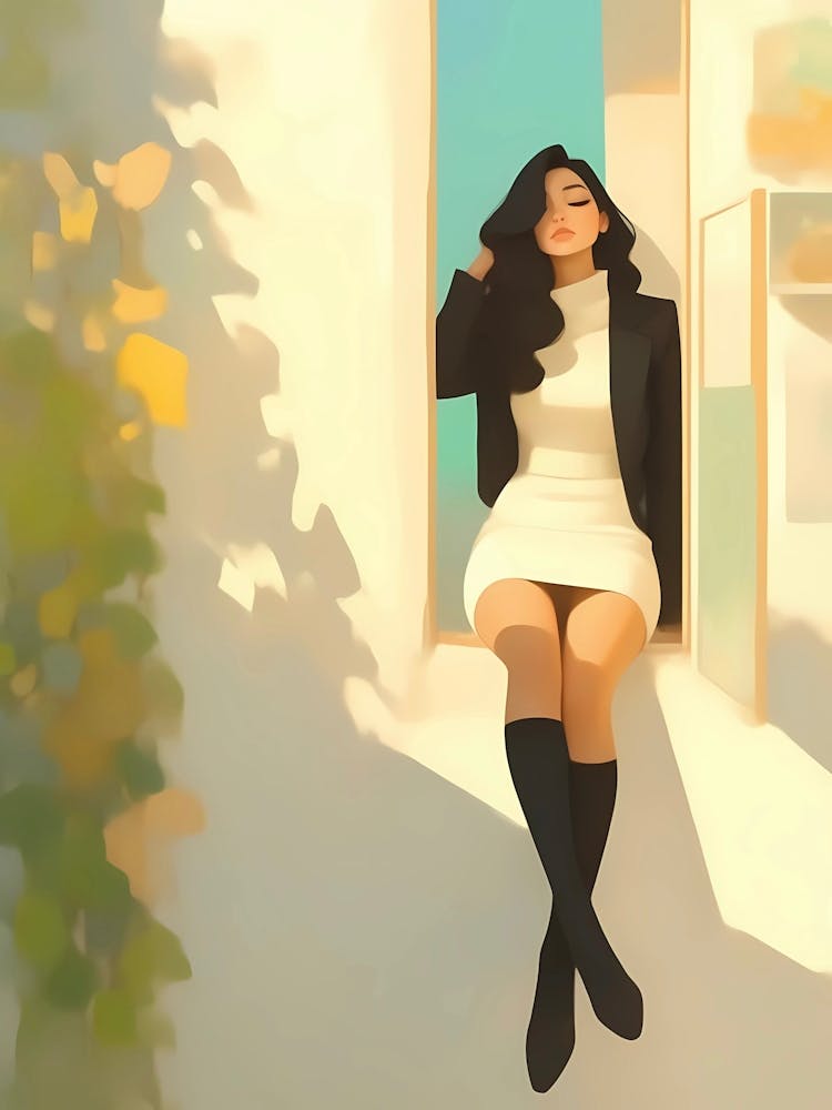 Girl Sitting On A Window