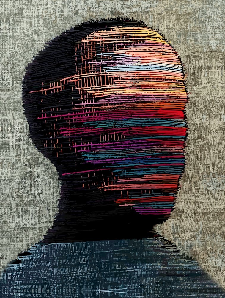 Glitch Face Colorful Embroidery Portrait