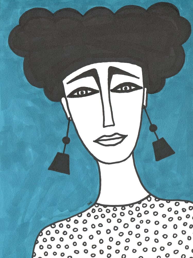 Woman on Blue Background Illustration