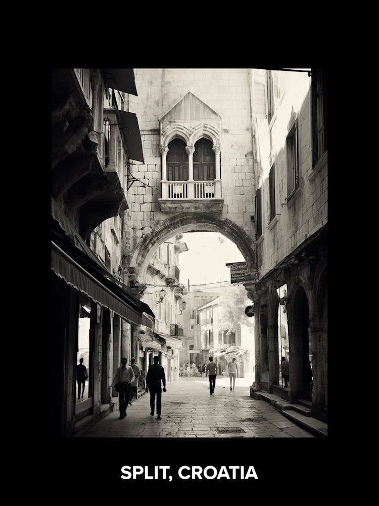 Poster Of Split, Croatia, Mediterranean Black And White Photography Analogue 3