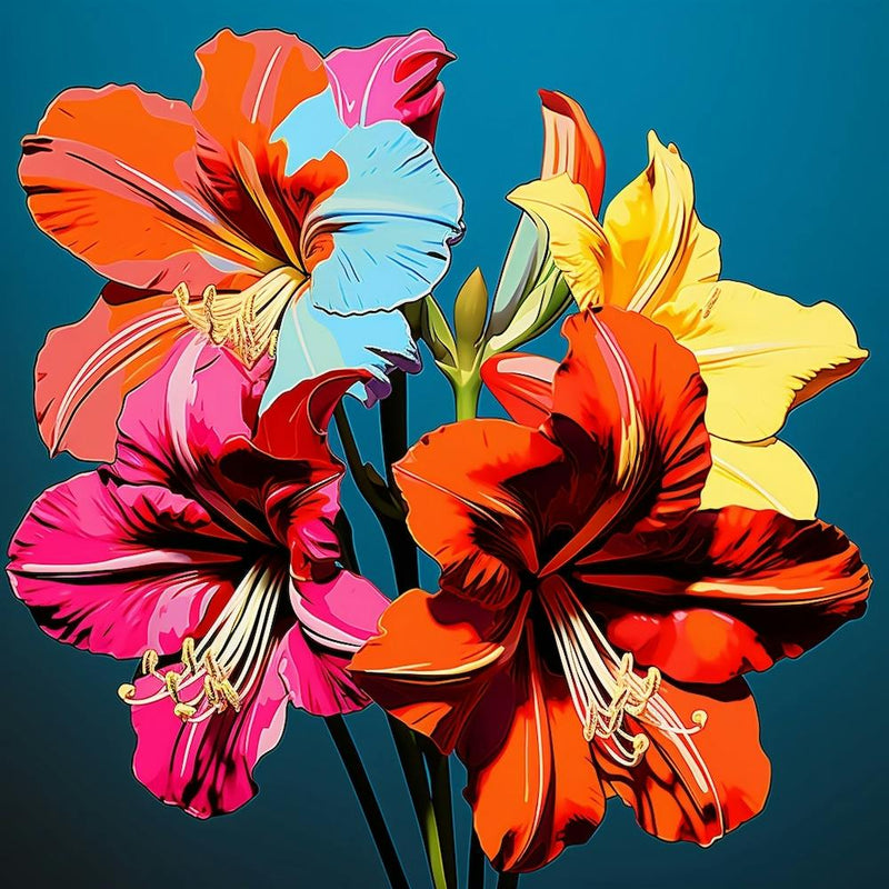 Andy Warhol Style Pop Art Flowers Amaryllis 3 Square