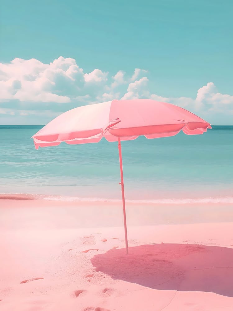 Pink Umbrella On The Beach