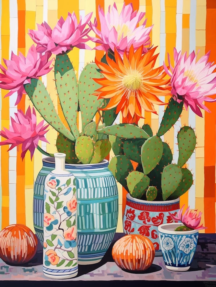 Kaktusgemälde Maximalistisches Stillleben Trichocereus Cactus 4