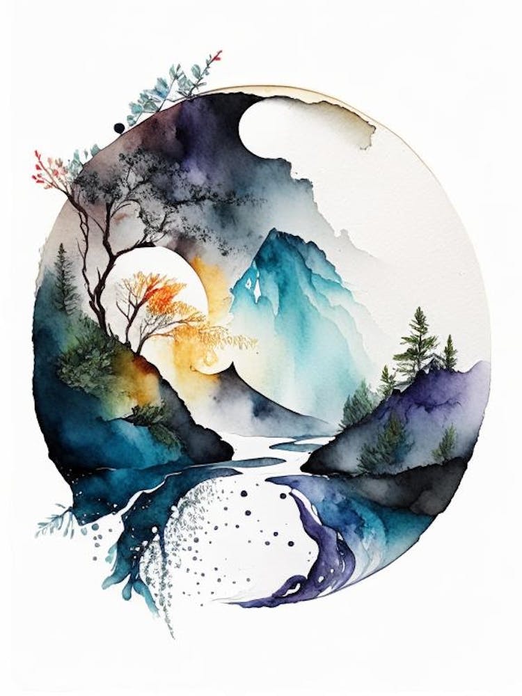 Landscapes 1 Yin And Yang Watercolour