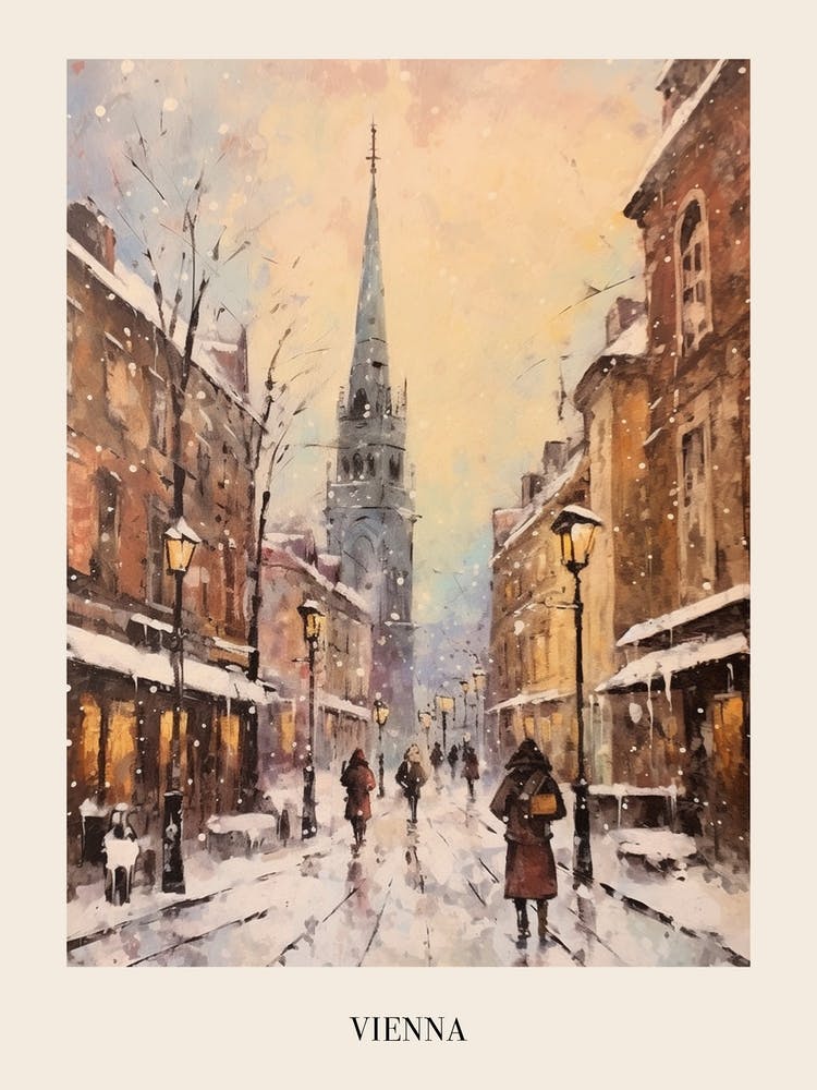 Vintage Winter Painting Poster Vienna Austria 1