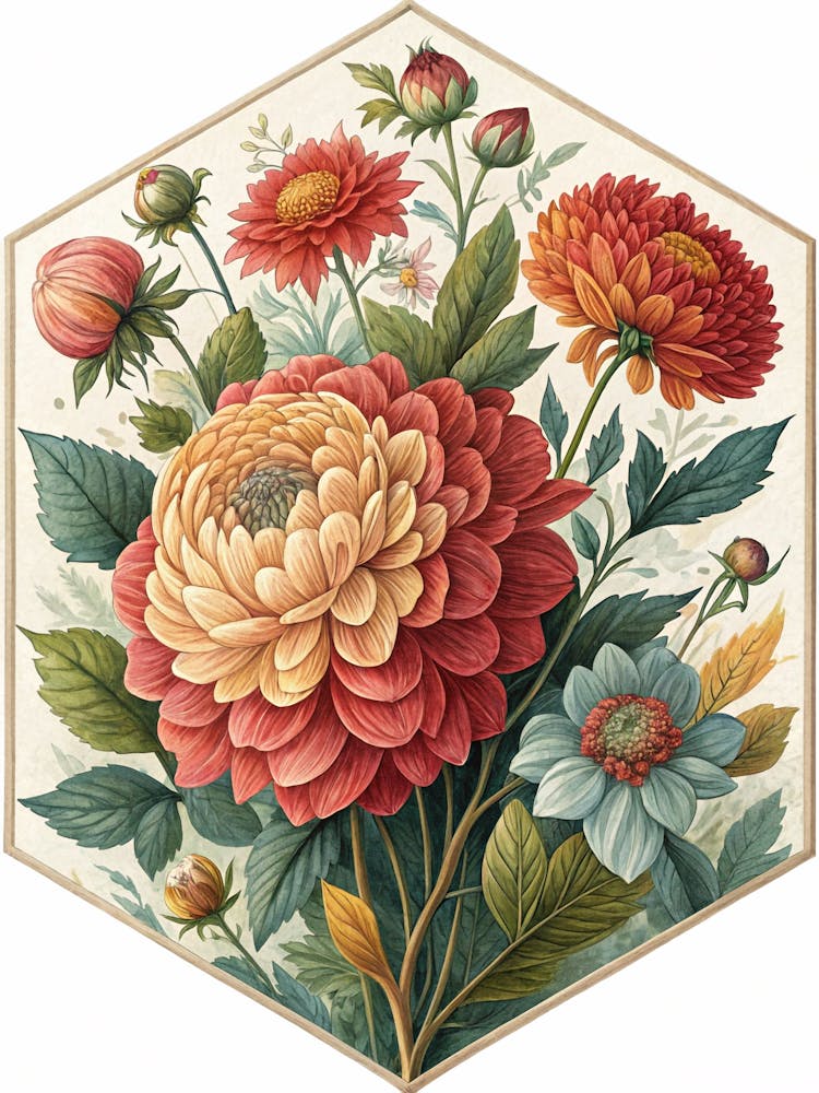 Oil Painting Style Geometric Hexagon With Layered