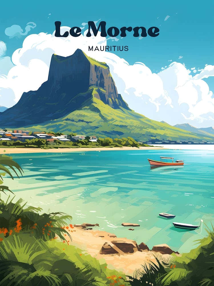 Le Morne Mauritius Mountain Travel Art