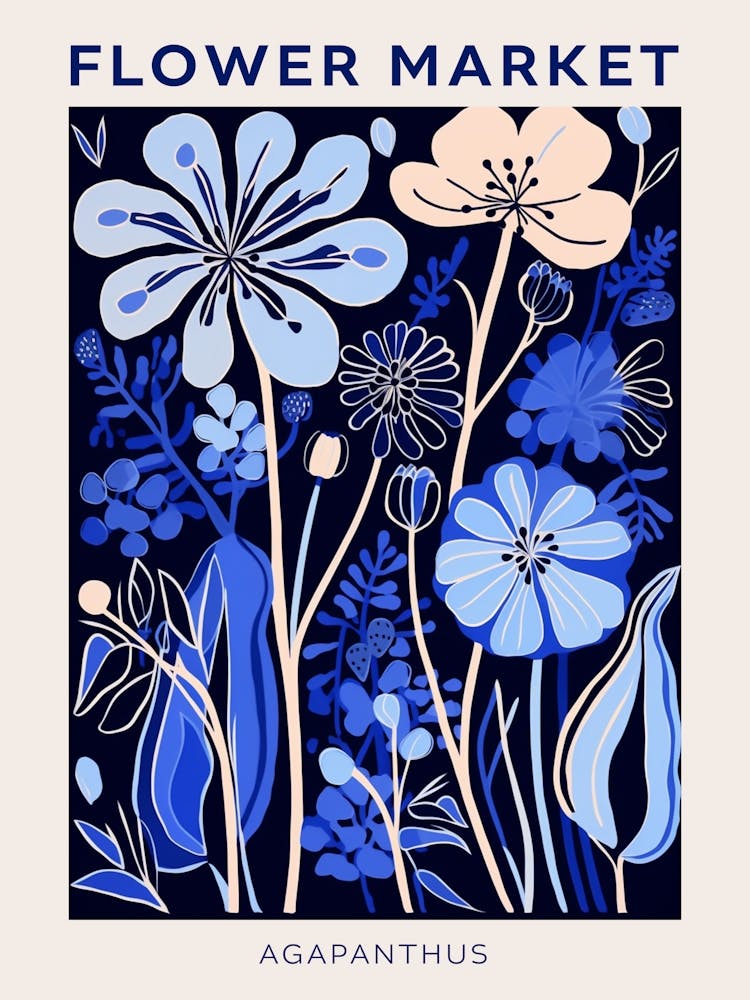 Blue Flower Market Poster Agapanthus 1