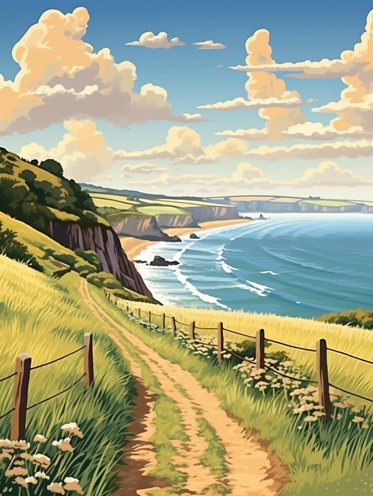 South West Coast Path England 2 Vintage Travel Illustration