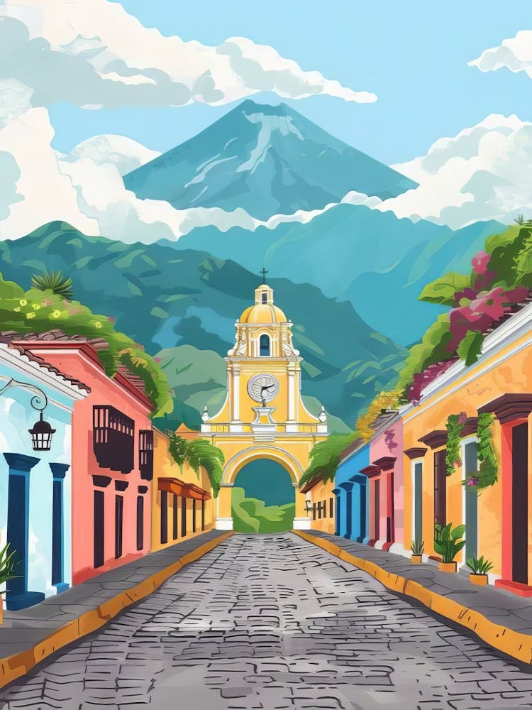 Guatemala Print Guatemala Illustration Guatemala Travel Poster Guatemala Painting Floral Print Nostalgia Print