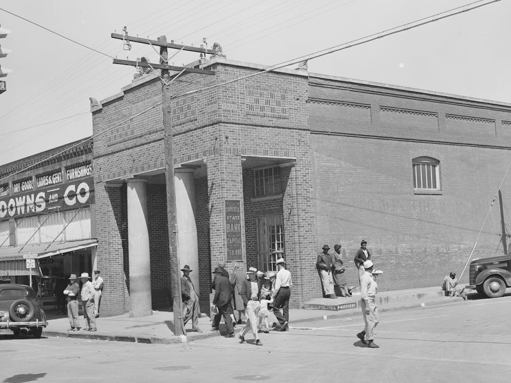Bank Corner On Main Street, San Augustine, Texas By Russell Lee