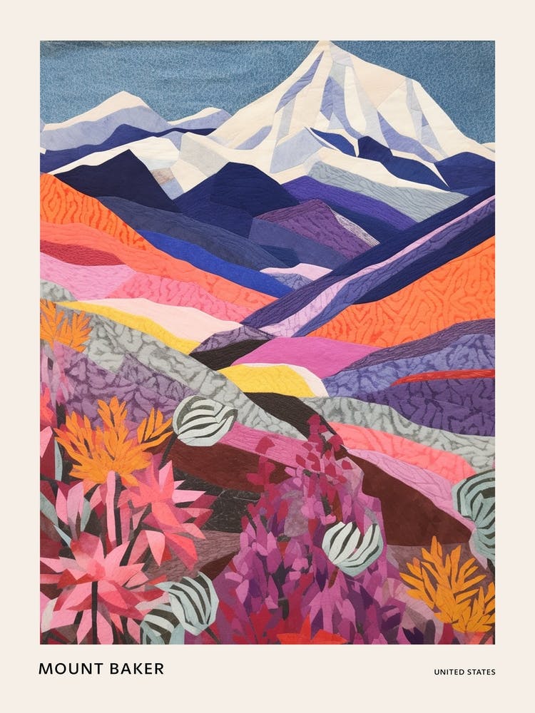 Mount Baker United States 1 Colourful Mountain Illustration Poster