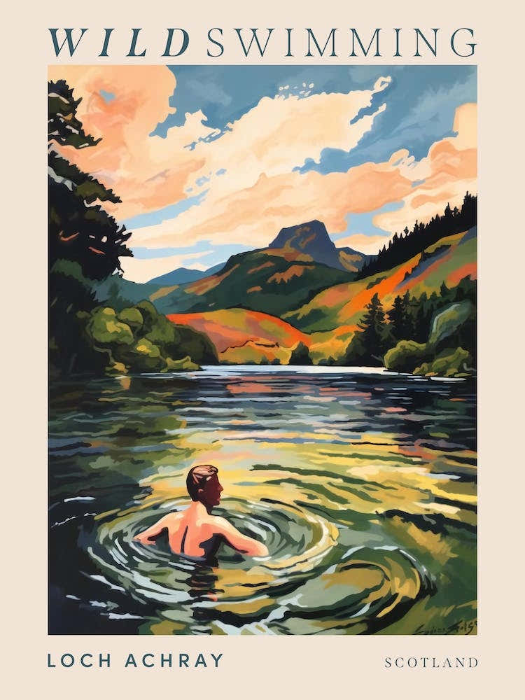 Wild Swimming At Loch Achray Scotland 3 Poster