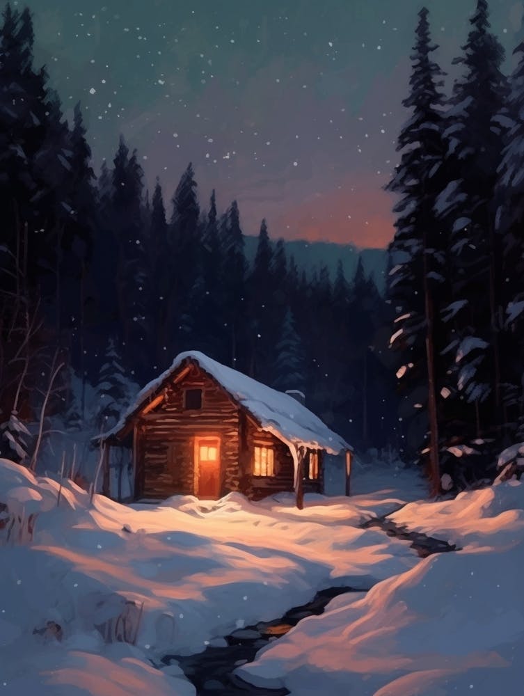 Winter Cabin Painting 2