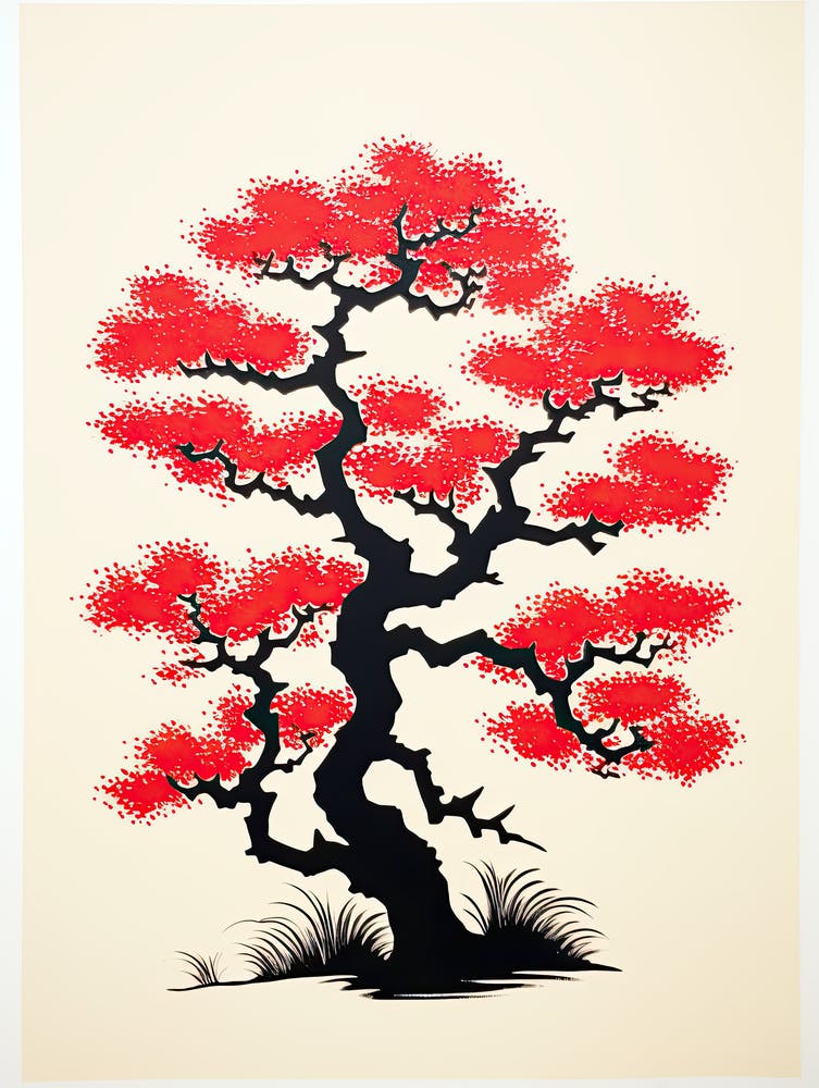 Bonsai Tree Chinese Vintage Poster