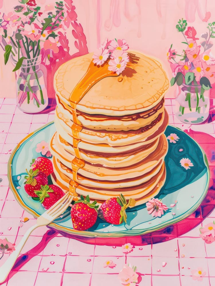 Pink Breakfast Food Pancakes 1