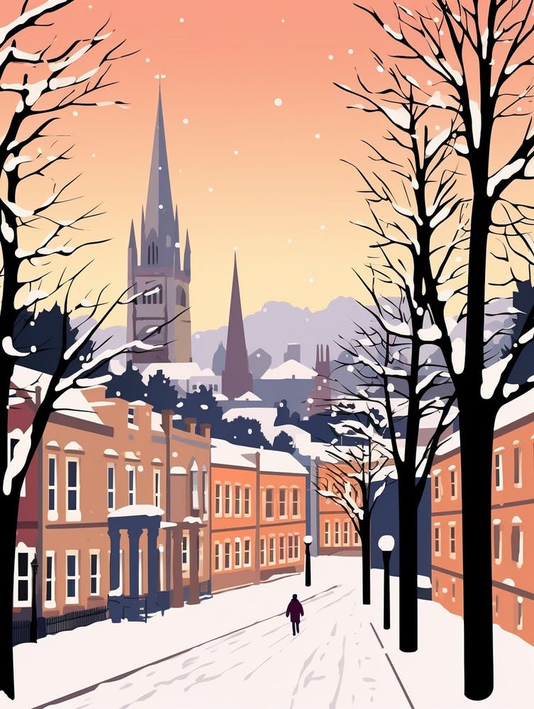 Retro Winter Illustration Bath United Kingdom 2