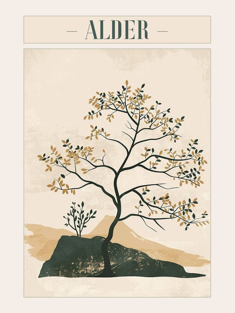 Alder Tree Minimal Japandi Illustration 1 Poster